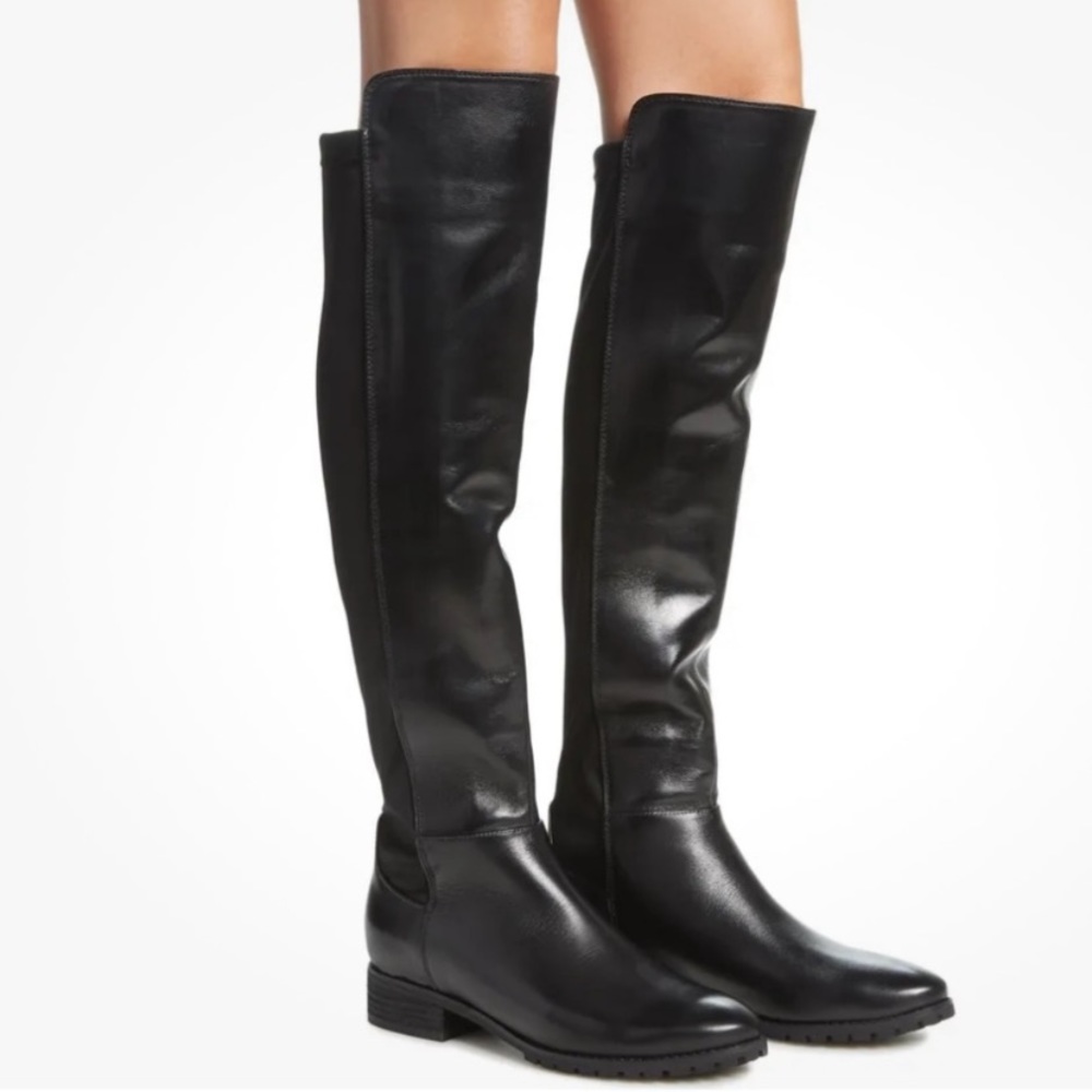 Blondo Waterproof Over The Knee Black Leather Stretch Boots B6718-017 Womens 8.5